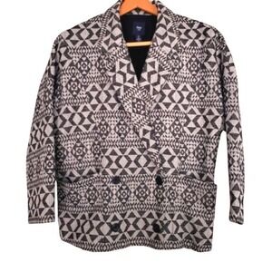 Gap Women Geometric Print Double Breasted Blazer Jacket Black White Size S